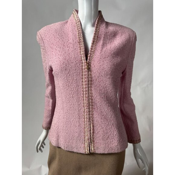 St. John Collection Pink Boucle Knit Jacket W/ Gold Trim Size 2 - Picture 16 of 16